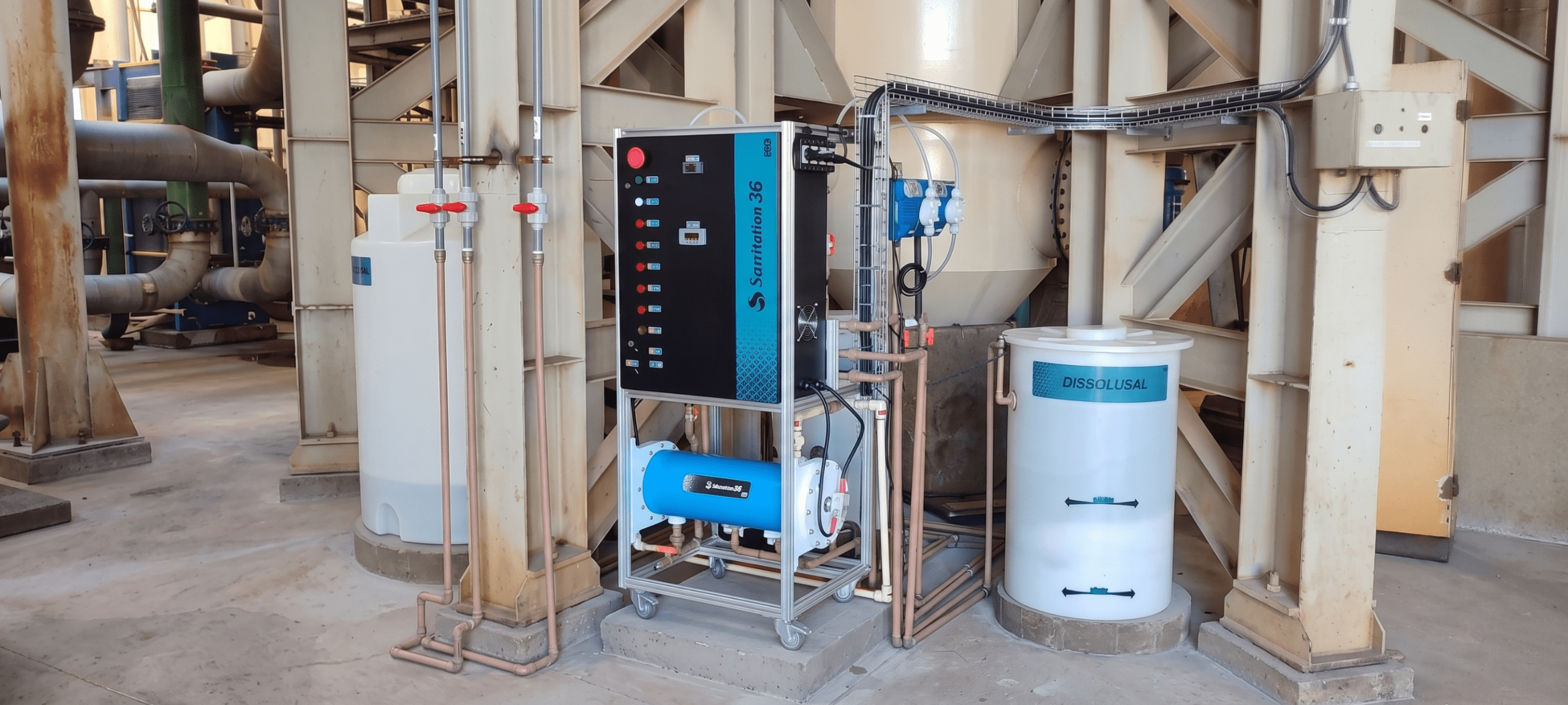 Gerador de cloro on-site Sanitation 36 instalado em planta industrial (Usina Santa Isabel)
